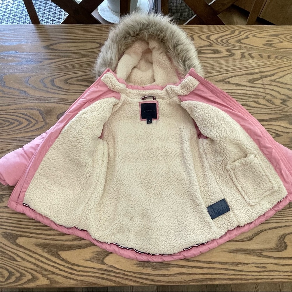 Toddler Girl Tommy Hilfiger‎ Puffer Jacket With Faux Fur Hood Pink